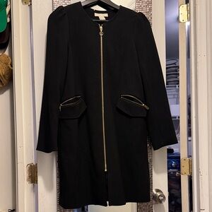 Black Zip-Up Coat with Gold Accents